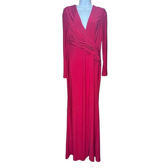 Ieena for Mac Duggal Red Ruched Long Sleeve Jersey Gown with Embellishment NWT S - Picture 1 of 7